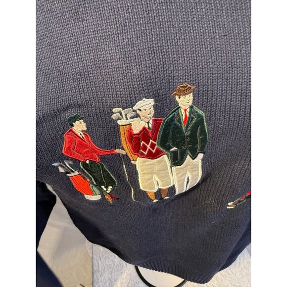 Izod Mens Golf Graphic Embroidered Design Navy Heavyweight Knit Size Medium M - Picture 3 of 3